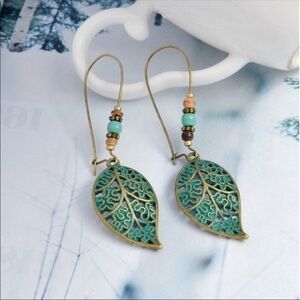 Bohemian patina metal & bead hook earrings